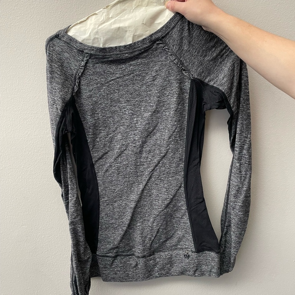 Lulu lemon grey long sleeve, mesh and ruffle detail